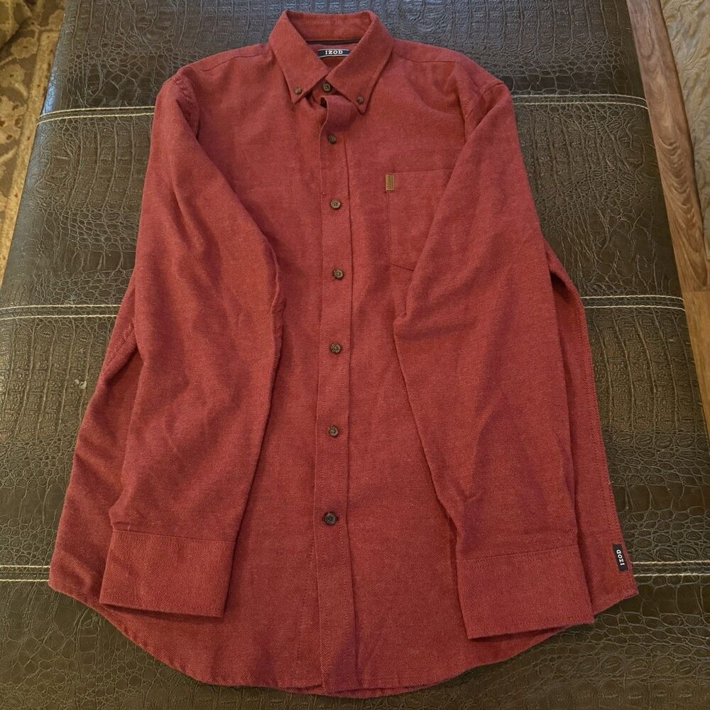 IZOD MENS M SHIRT SUNDRIED TOMATO RED HERRIBONE FLANNEL STRATTON SOFT TOUCH